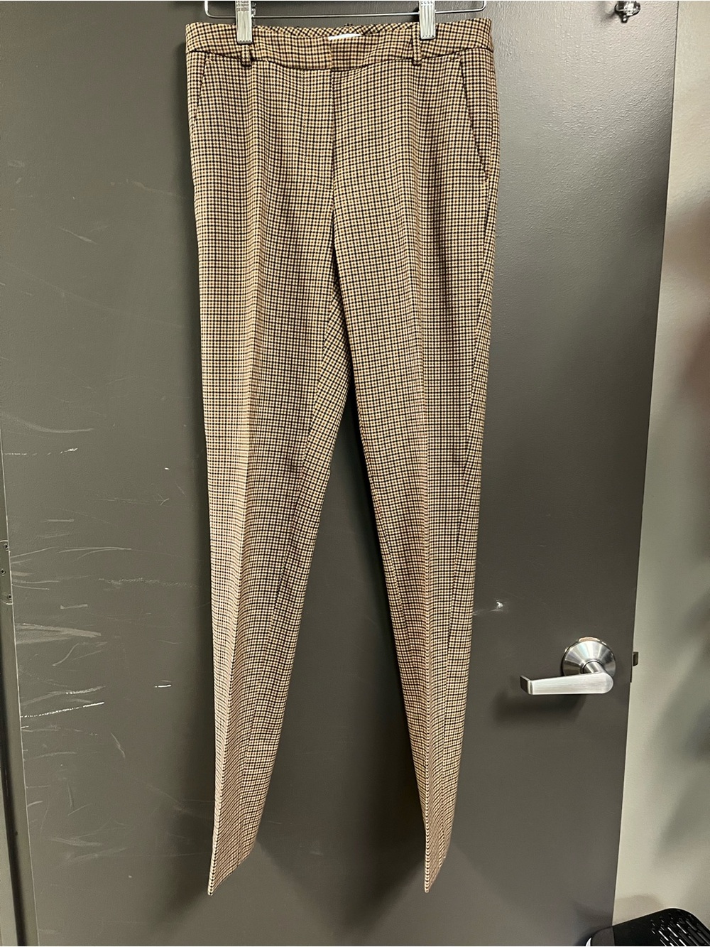 ANTONIO MELANI Tan and Black Houndstooth Tapered Dress Pants